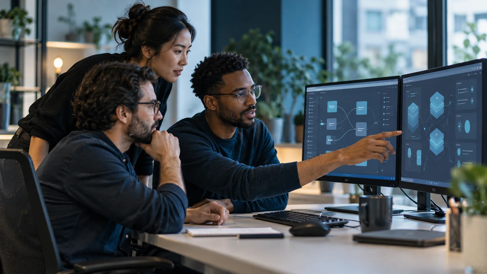 Technology professionals planning systems integration